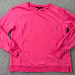 Jane & Delancey Embroidered Heart Crewneck Sweatshirt Pullover Womens Small Pink thumbnail 1