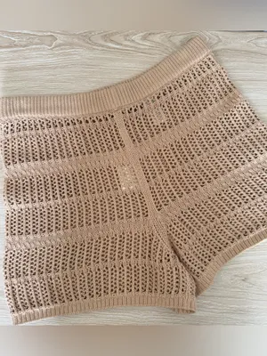 Aerie Small NEW Crochet Open Knit Shorts Tan Camel Resort Vacation Getaway thumbnail 4