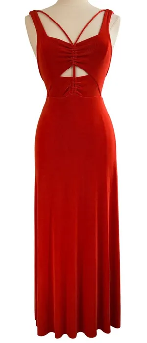 Free People Hypnotized Maxi Dress Womens Small Slinky Red Orange‎ Cutout Ruched thumbnail 1