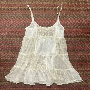 RETRO AEROPOSTALE PATCHWORK SHEER CREAM LACE CAMI TUNIC ROMANTIC BOHO thumbnail 2