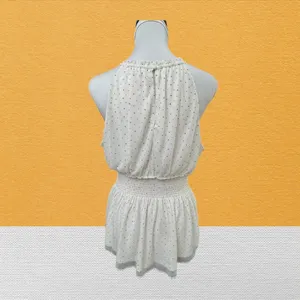Express Top Sz M NWT Ivory Polka Dots Halter Smocked Sleeveless Peplum Lined thumbnail 3