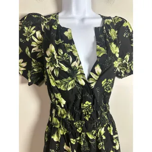 Anthropologie The Somerset Maxi Dress Black Green Floral Cotton Size S thumbnail 6