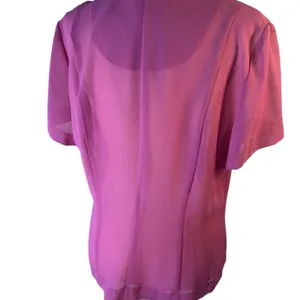 Vintage Danny & Nicole Pink sheer button up blouse black collar pink polka dots thumbnail 4