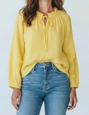 J. Crew Gauze Long Sleeve Tie Neck Top Blouse Sun Yellow Medium thumbnail 1