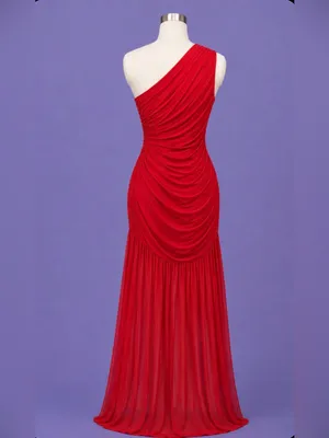 #273 - H10 Red Ruched Mesh One Shoulder Maxi Dress-Medium, 8-10 NWOT thumbnail 3
