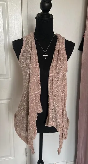 Bobeau pink lace vest cardigan thumbnail 1