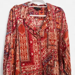 RACHEL ZOE Red-Orange Southwestern Boho Rayon Blouse Large thumbnail 2