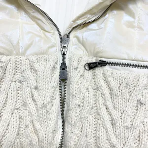 FP Movement Hybrid Cable Knit Puffer Jacket Womens Size L White Mixed Media Crop thumbnail 6