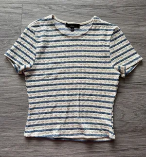 Lulus Blue & Cream Striped Short Sleeve Knit Tee size M thumbnail 1