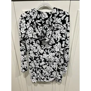 Coolibar Seacoast Swim Coverup Dress UPF 50 Floral Black & White Hooded Beach thumbnail 2