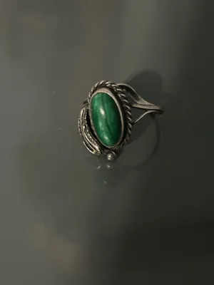 Navajo Vintage size 6 Malachite Silver Native American Ring thumbnail 2