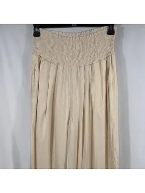 Women’s Cream Smocked Waist Wide Leg Lounge Pants Size M thumbnail 2