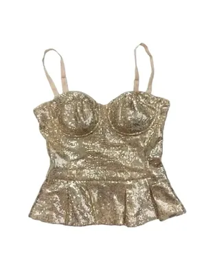 Bebe Uptown‎ Sequin Peplum Bustier Top Gold Size Small NWT thumbnail 3