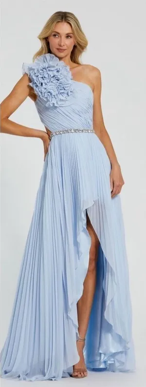 Mac Duggal Blue Size 4 Pleated Ruffle One Shoulder Maxi Gown Dress thumbnail 1