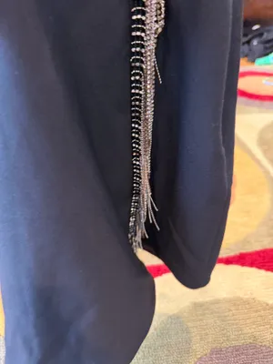 Zara Women Western Style Rhinestone Fringe Black Mini Skirt *Hem Undone See Pics thumbnail 3