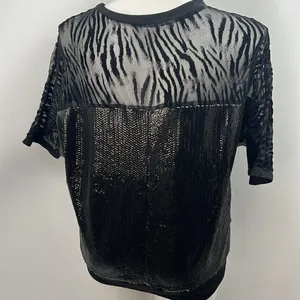 MEK XL black sequin zebra print mesh top thumbnail 5