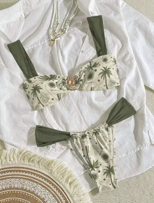 Shein plant print bikini thumbnail 1