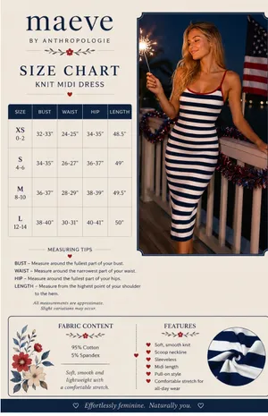 Maeve by Anthropologie Striped Midi Dress Sz L NWT Patriotic 4th of July Coastal thumbnail 4