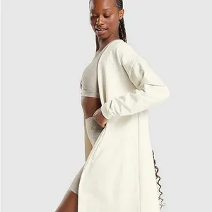 Gymshark White Long Sleeve Knit Mid Length Open Cardigan Sweater Top Size M thumbnail 2