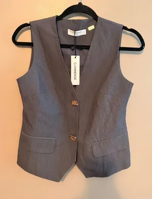 Commense NWT XS Womens Gray Sleeveless Button-Up Vest XS Polyester Blend thumbnail 1