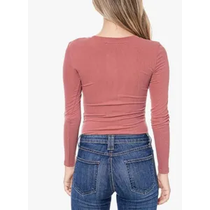 ✨ELODIE Women's Long Sleeve Sz Medium Mauve Bodysuit Ribbed T Shirts Jumpsuit✨ thumbnail 3