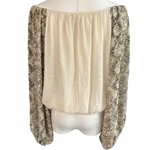 Blu Pepper Crop Top Boho Off Shoulder Snake Skin Balloon Sleeves Y2K Women Large thumbnail 4