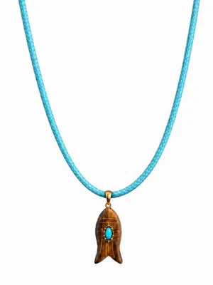 Revolve x Adina Eden Tiger's Eye Fish Pendant Faux Leather Rope Necklace thumbnail 7