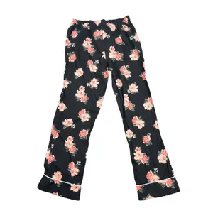 Victoria's Secret Pajama Pants Womens Medium Black Floral Rose VS Lounge Cotton thumbnail 3
