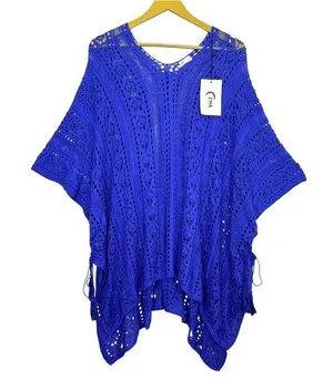 ZYIA Active Crochet Open Knit Knitted Cover Up Poncho Size XL Blue Beach Boho thumbnail 1