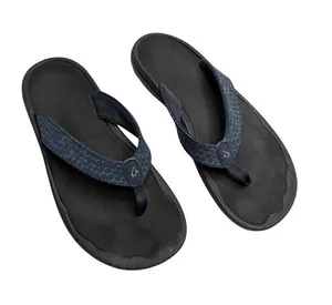 Olukai Womens Ohana Pa'i Flip Flops Beach Sandals US 9 Black Blue thumbnail 1