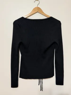 Abercrombie & Fitch Tie Front Ribbed Cardigan Size Medium Black Sweater Bows thumbnail 4