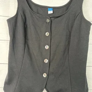 Old Navy Womens M Black Ponte Knit Sleeveless Button Front Tank Minimalist Layer thumbnail 3