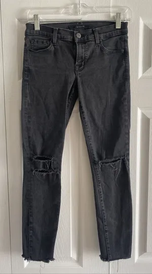 J Brand Low Rise Crop Skinny Womens Size 25 Black Mercy Distressed Jeans Edgy thumbnail 1