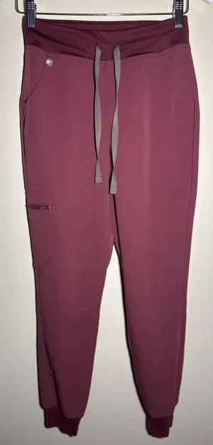 FIGS HW Zamora Jogger Pants XS Burgundy Grey inseam 29” thumbnail 1