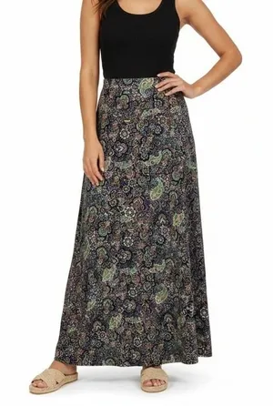 LuLaRoe Paisley Print Maxi Skirt Navy Blue Pink Green Boho Flounce Size XXS thumbnail 1