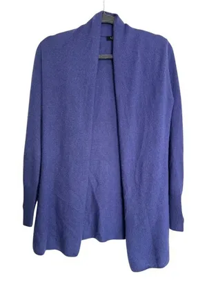 Lusso Womens Cashmere Royal Blue Cardigan‎ S Regency Cozy Core Quiet Luxury FLAW thumbnail 1