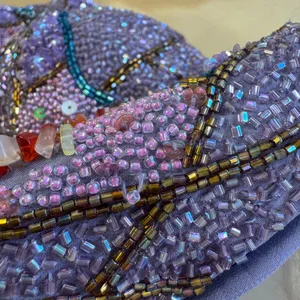Vintage Beaded Sequin Tube Top Purple Pink Orange Strapless Bodice Size 8 Boho thumbnail 7