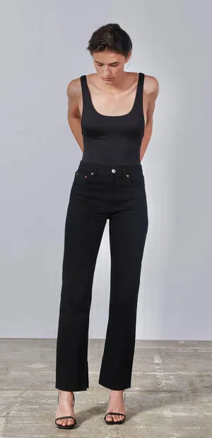 ZARA NWT black denim straight leg jeans with split hem thumbnail 1