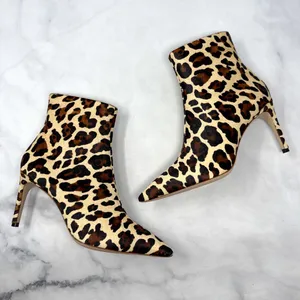 NEW Sophia Webster Rizzo Leopard Calf Hair Pointed Toe Mid Height Ankle Boots 37 thumbnail 4