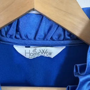Vtg Sears At Home Wear Robe Womens Sz M Royal Blue‎ Ruffle Trim Long thumbnail 4