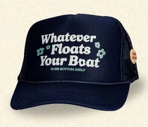 Trucker / SnapBack hat- “whatever floats your boat” - navy and teal thumbnail 1