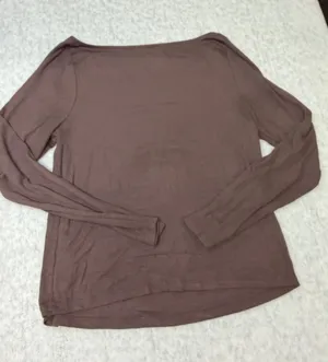 Wild Fable Brown Ribbed Long Sleeve Boat Neck Top‎ XXL Womens Chocolate Tee thumbnail 1
