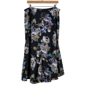 Studio Liz Claiborne Floral High-Low Midi Skirt Black Purple Garden Party Sz 12 thumbnail 4