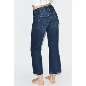 Zara Low Rise Patch Pocket Dark Wash Denim Flare Jeans Blue 0 thumbnail 2