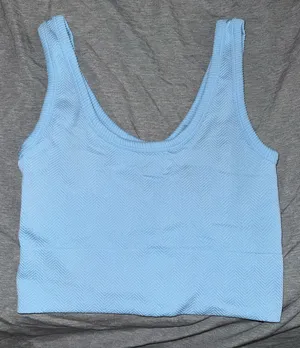 One Step Up Sky Blue Ribbed Scoop Tank Top thumbnail 1