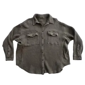 Aerie LumberJane Waffle Shirt Shacket Women’s XS Button Down Oversized Green thumbnail 2