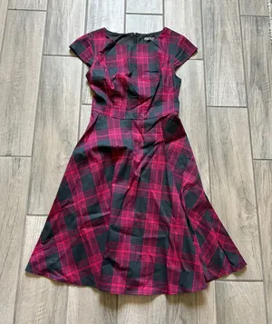 Red & Black Plaid Midi Fit-and-Flare Dress thumbnail 1
