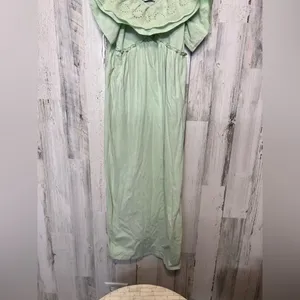 ZARA Green Eyelet Ruffle Maxi Dress Small Off Shoulder Cottagecore Summer thumbnail 4
