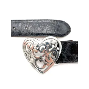 Vintage Brighton Black Croc Embossed Leather Belt Heart Scroll Buckle USA Sz 38 thumbnail 5