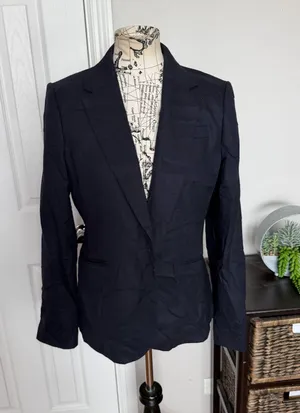 J. Crew Wool Vintage Single Gold Buttons Classic Navy Blazer Preppy minimalist Sz 12 work school thumbnail 1
